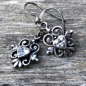 Sterling Silver & Crystal Heart Dangle Earrings